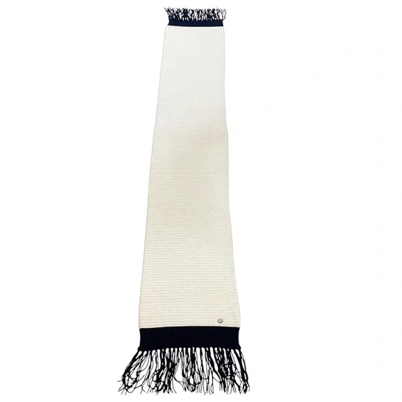 CHANEL SILVER / GREY / NAVY 2008 FRINGED CASHMERE KNIT SCARF - Picture 14 of 16